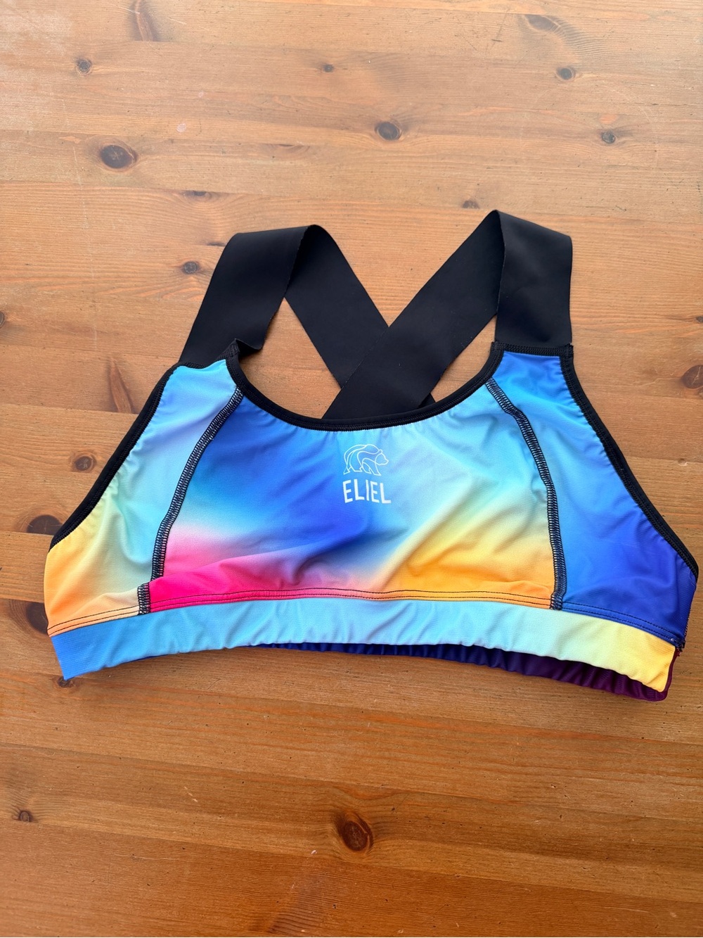 Women’s Rainbow Gradient Sports Swim Top - Black Straps